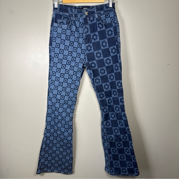 Jaded London Skinny Flare Retro Checkerboard Jeans Size 26 And Denim Top Size 4 - Picture 4 of 16